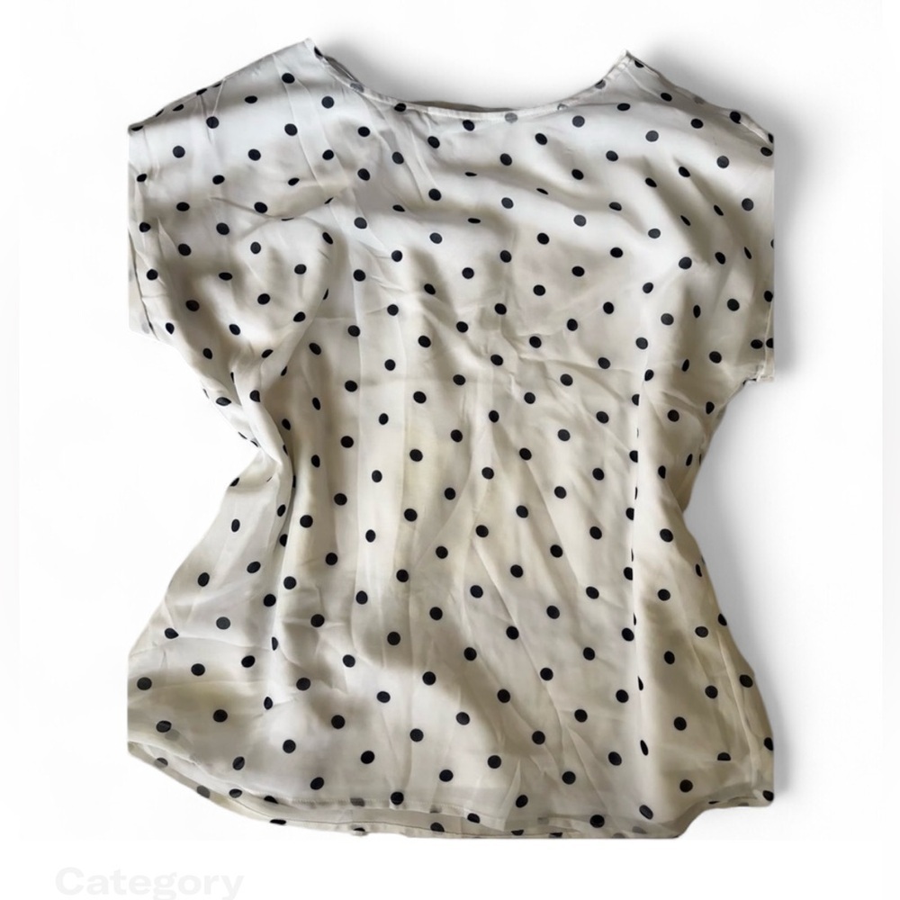 Tahari navy Polka Dot Sheer Blouse